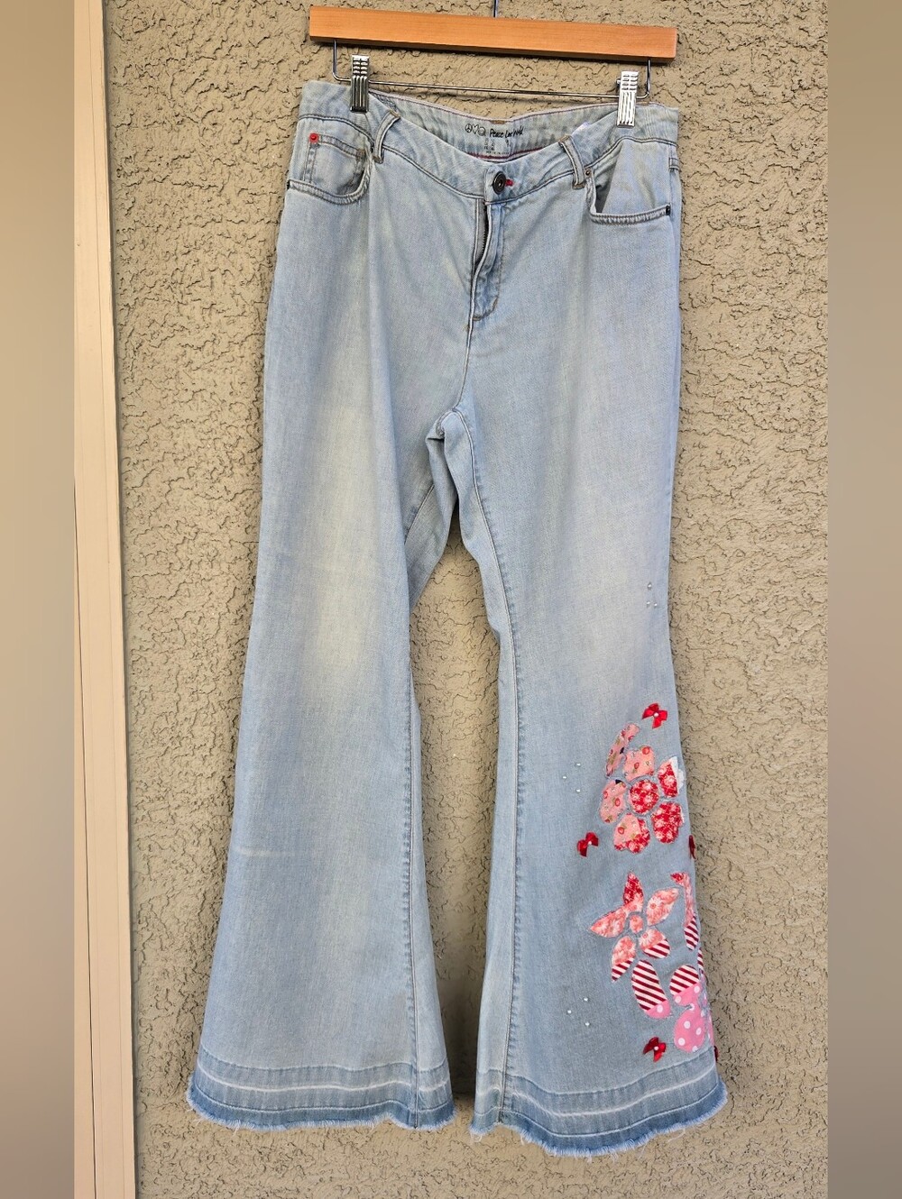 Peace Love World Light Wash Custom Embroidered Flare Jeans - Women
